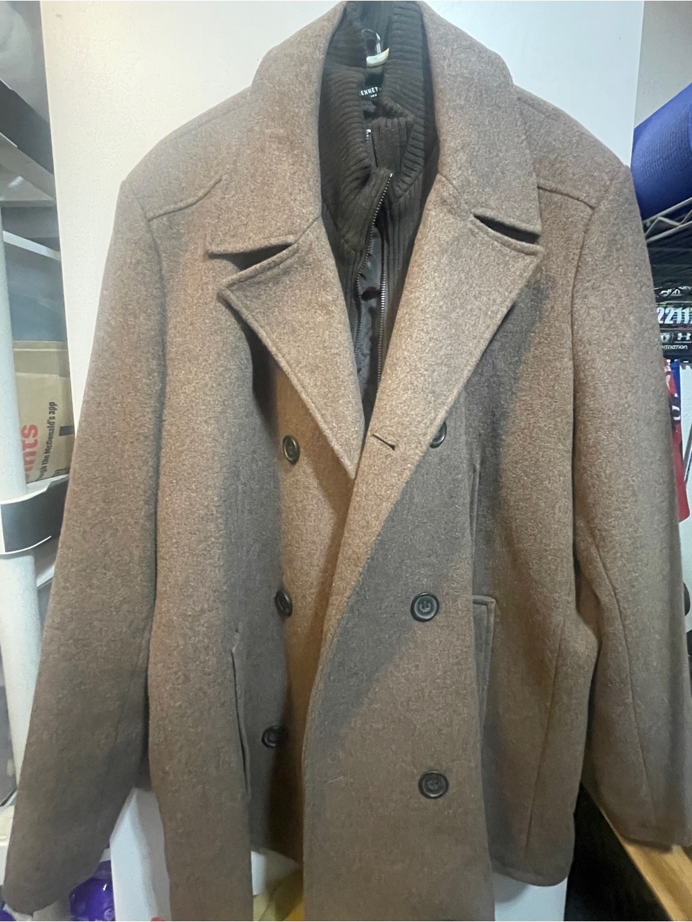 Kenneth Cole Brown Double-Breasted Wool Peacoat